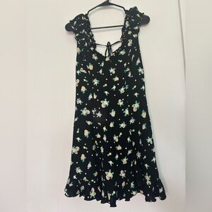 FREE PEOPLE BLACK FLORAL RUFFLE MINI DRESS SZ SMALL